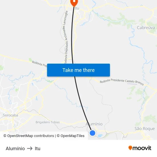 Alumínio to Itu map