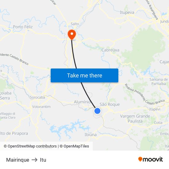 Mairinque to Itu map