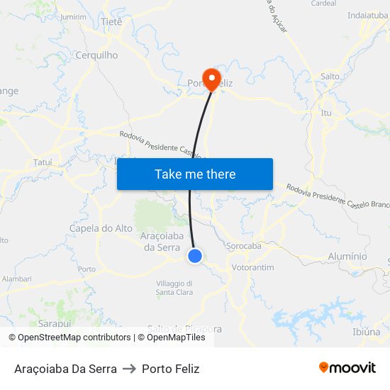 Araçoiaba Da Serra to Porto Feliz map