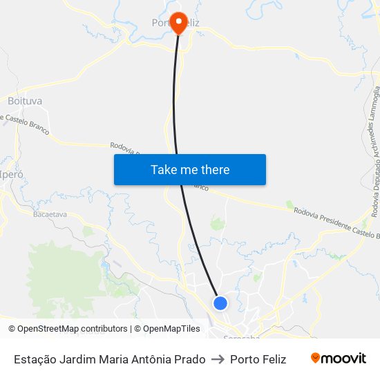 Estação Jardim Maria Antônia Prado to Porto Feliz map