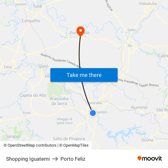 Shopping Iguatemi to Porto Feliz map