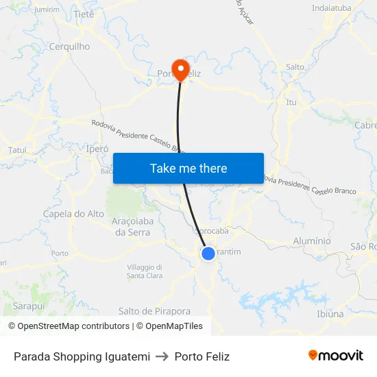 Parada Shopping Iguatemi to Porto Feliz map