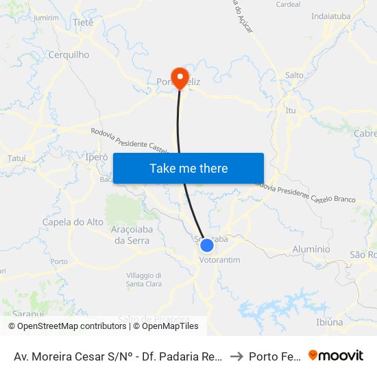 Av. Moreira Cesar S/Nº - Df. Padaria Real - to Porto Feliz map