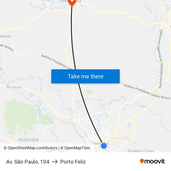 Av. São Paulo, 104 to Porto Feliz map