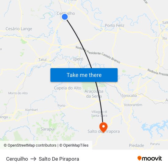Cerquilho to Salto De Pirapora map