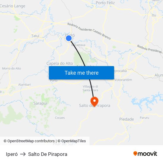 Iperó to Salto De Pirapora map