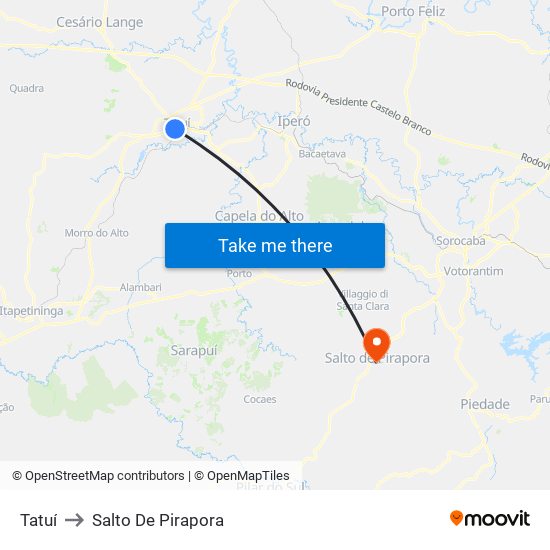Tatuí to Salto De Pirapora map