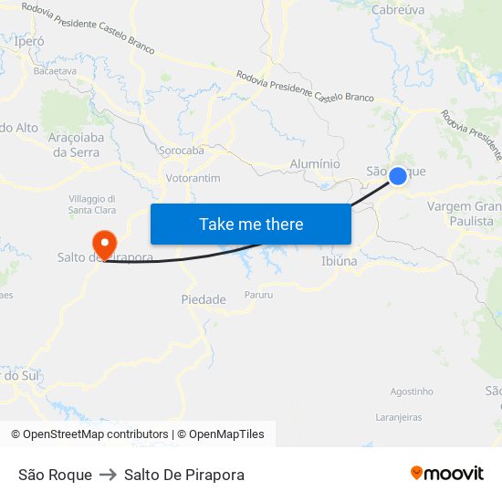 São Roque to Salto De Pirapora map