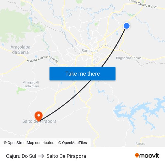 Cajuru Do Sul to Salto De Pirapora map