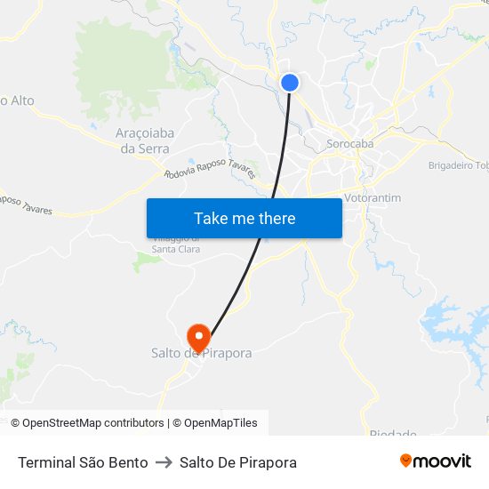 Terminal São Bento to Salto De Pirapora map