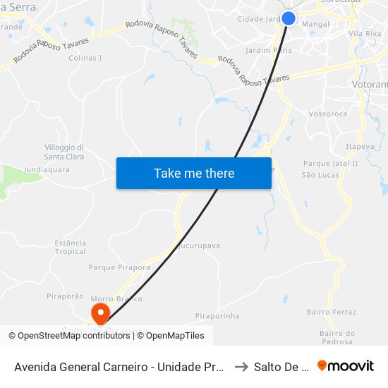 Avenida General Carneiro - Unidade Pré-Hospitalar Da Zona Oeste to Salto De Pirapora map