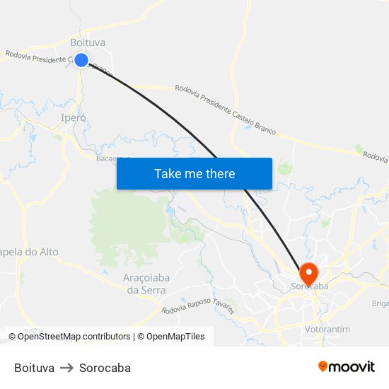 Boituva to Sorocaba map