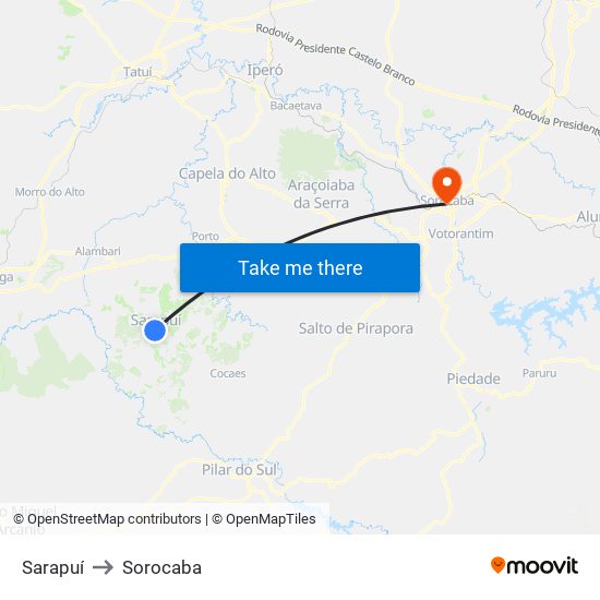 Sarapuí to Sorocaba map