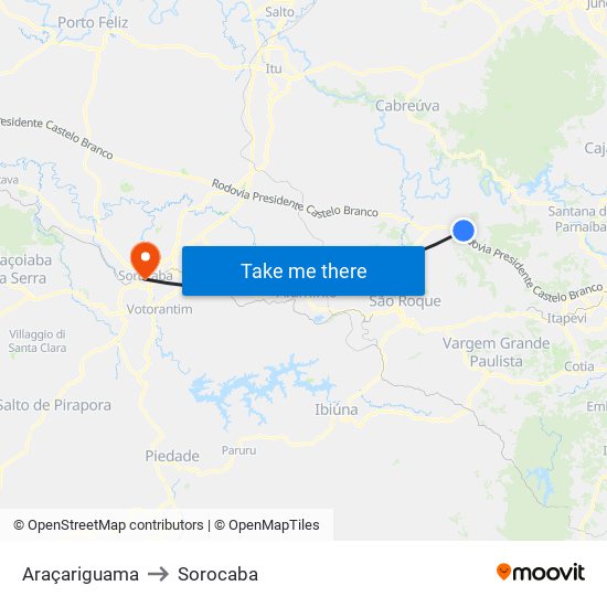 Araçariguama to Sorocaba map