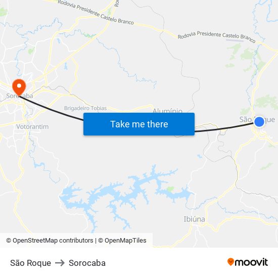 São Roque to Sorocaba map