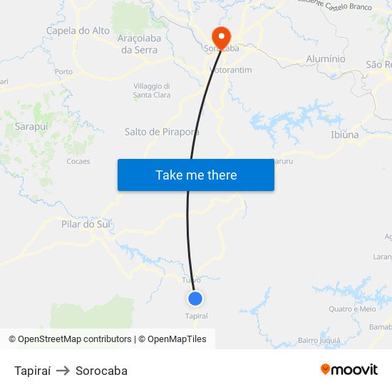 Tapiraí to Sorocaba map