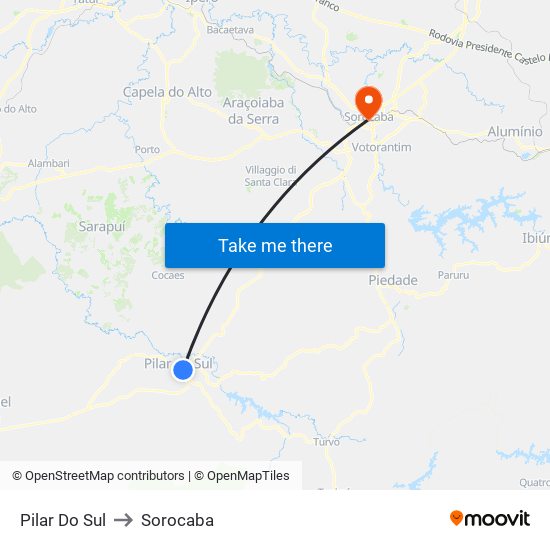 Pilar Do Sul to Sorocaba map