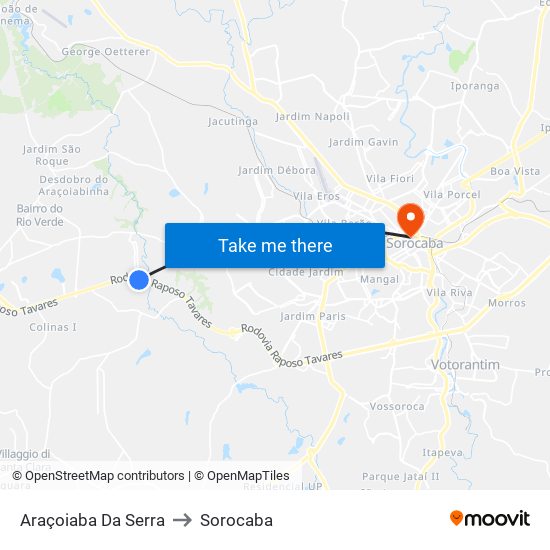 Araçoiaba Da Serra to Sorocaba map