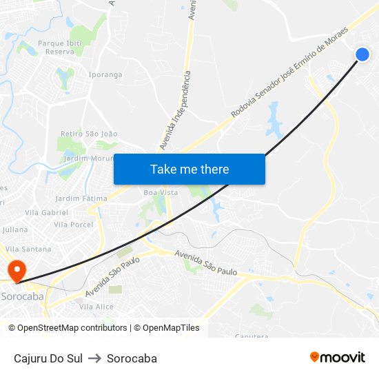 Cajuru Do Sul to Sorocaba map