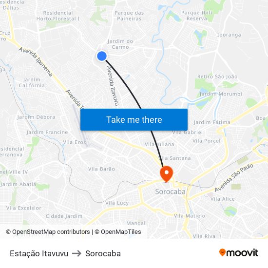 Estação Itavuvu to Sorocaba map