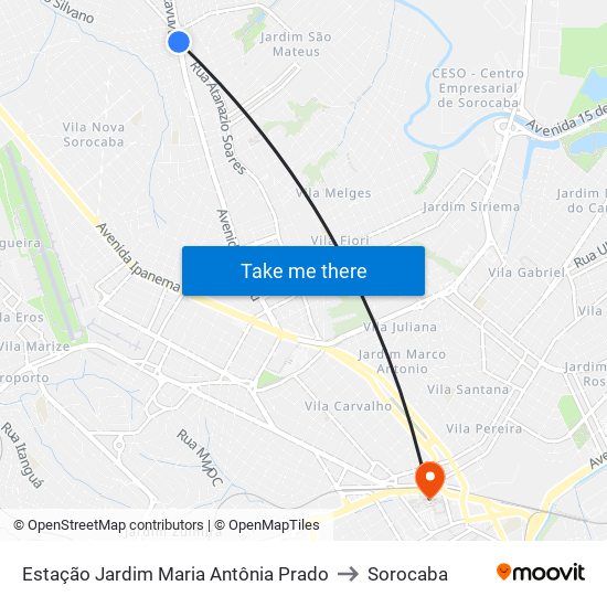 Estação Jardim Maria Antônia Prado to Sorocaba map