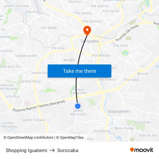 Shopping Iguatemi to Sorocaba map
