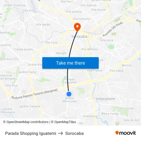 Parada Shopping Iguatemi to Sorocaba map
