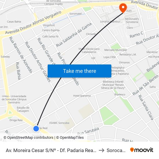 Av. Moreira Cesar S/Nº - Df. Padaria Real - to Sorocaba map