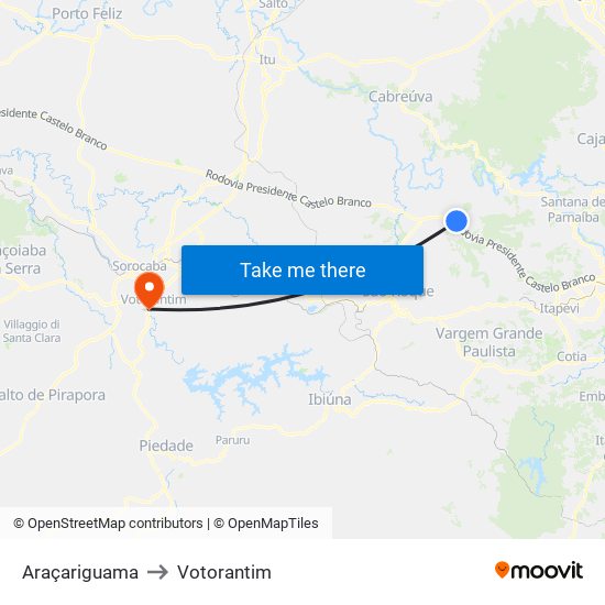Araçariguama to Votorantim map