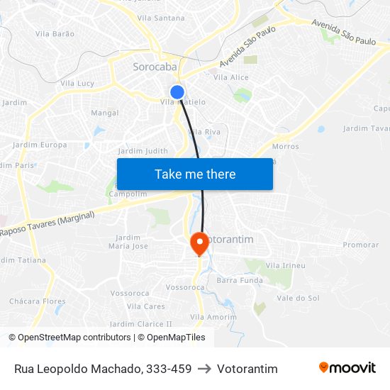 Rua Leopoldo Machado, 333-459 to Votorantim map
