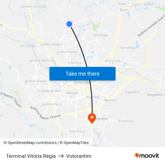 Terminal Vitória Régia to Votorantim map