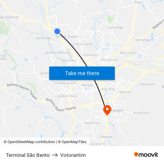 Terminal São Bento to Votorantim map