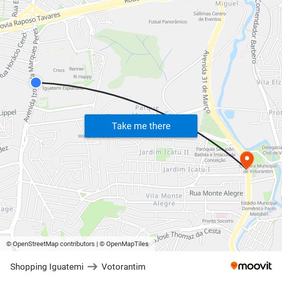 Shopping Iguatemi to Votorantim map