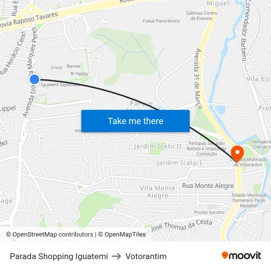 Parada Shopping Iguatemi to Votorantim map