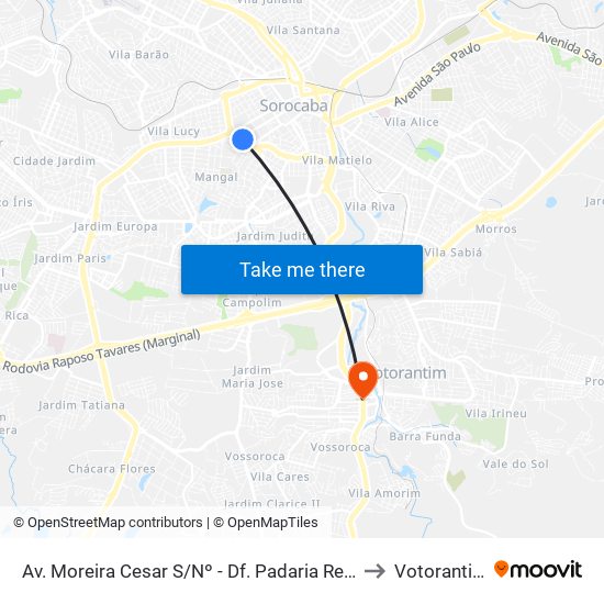 Av. Moreira Cesar S/Nº - Df. Padaria Real - to Votorantim map