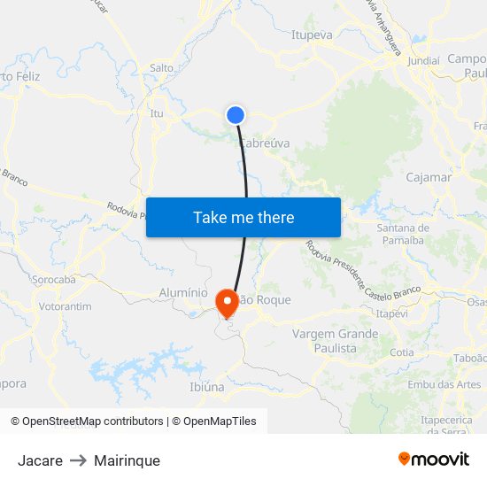 Jacare to Mairinque map