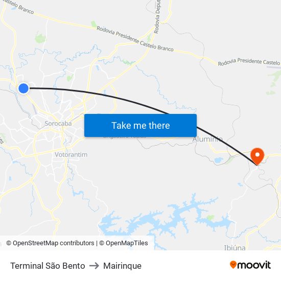 Terminal São Bento to Mairinque map