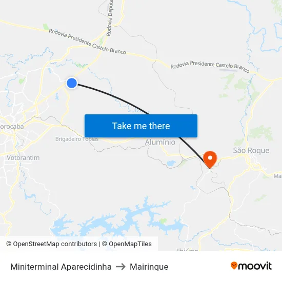 Miniterminal Aparecidinha to Mairinque map