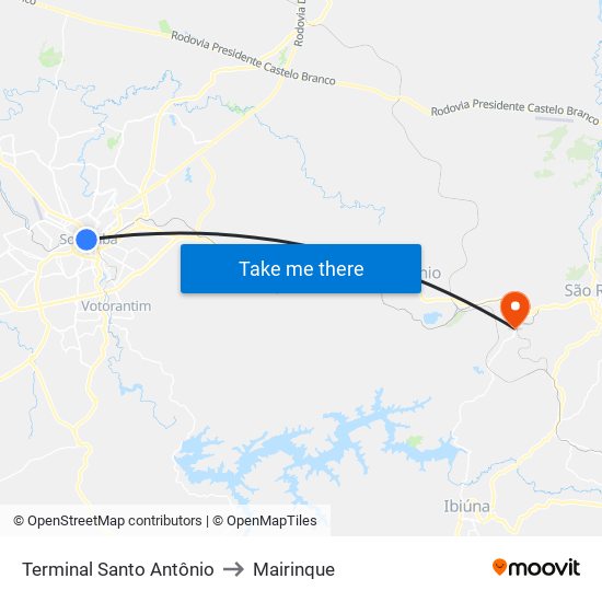 Terminal Santo Antônio to Mairinque map