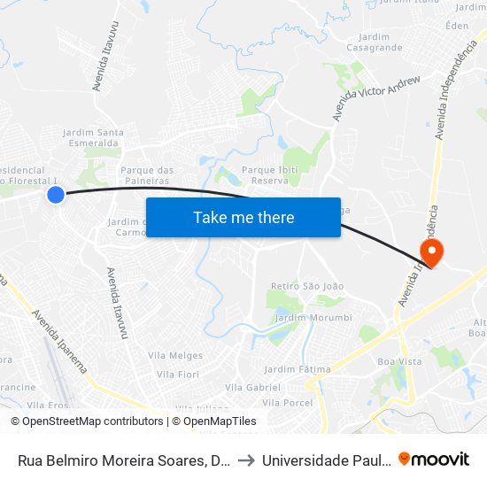 Rua  Belmiro Moreira Soares, Df.737 to Universidade Paulista map