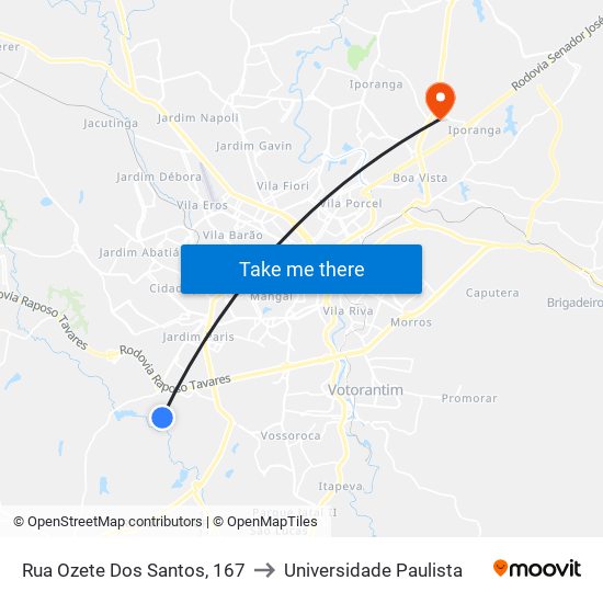 Rua Ozete Dos Santos, 167 to Universidade Paulista map