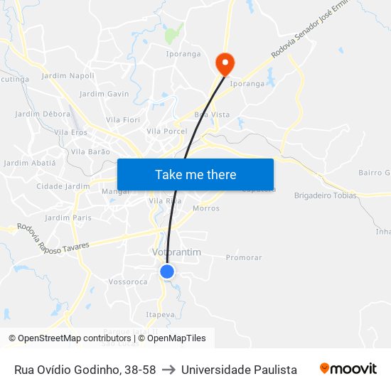 Rua Ovídio Godinho, 38-58 to Universidade Paulista map