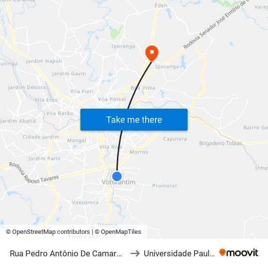 Rua Pedro Antônio De Camargo, 26 to Universidade Paulista map