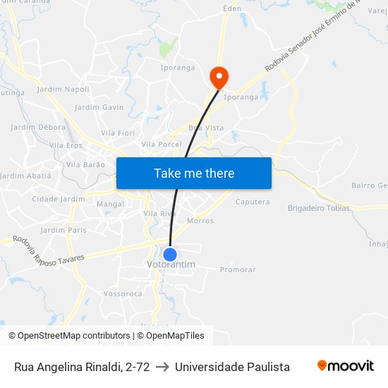 Rua Angelina Rinaldi, 2-72 to Universidade Paulista map