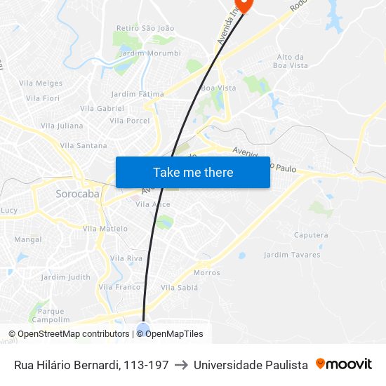 Rua Hilário Bernardi, 113-197 to Universidade Paulista map