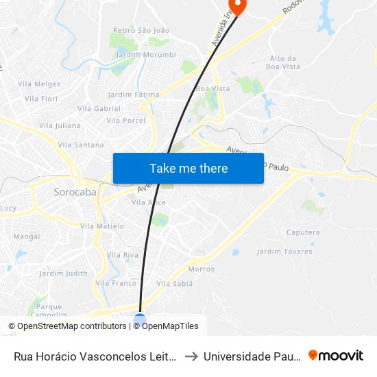 Rua Horácio Vasconcelos Leite, 255 to Universidade Paulista map