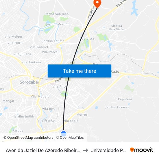 Avenida Jaziel De Azeredo Ribeiro, 216-334 to Universidade Paulista map