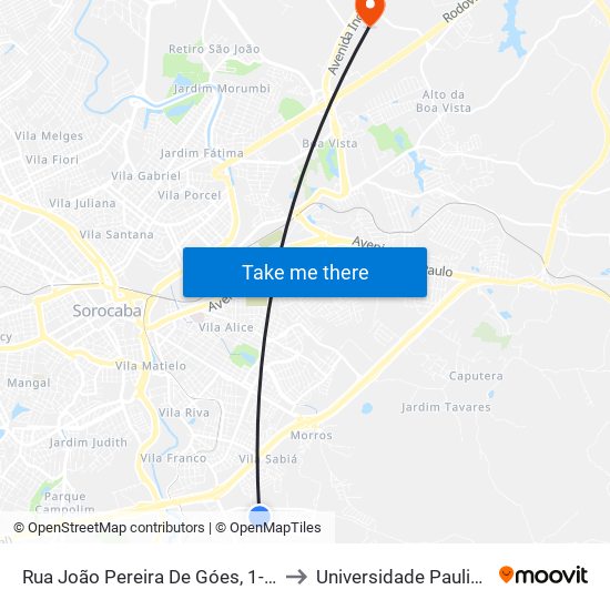 Rua João Pereira De Góes, 1-59 to Universidade Paulista map