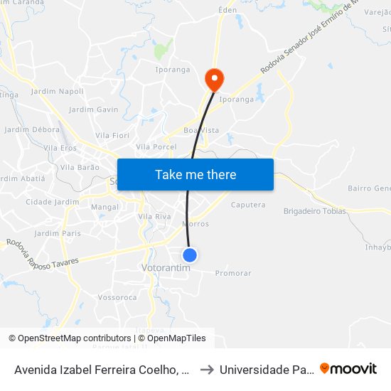 Avenida Izabel Ferreira Coelho, 951-1047 to Universidade Paulista map