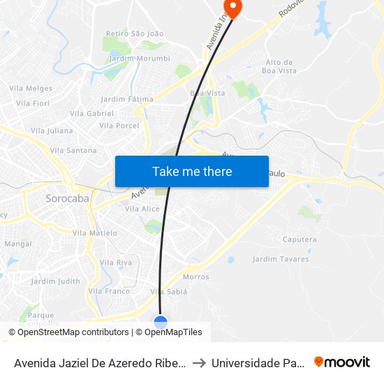 Avenida Jaziel De Azeredo Ribeiro, 471 to Universidade Paulista map